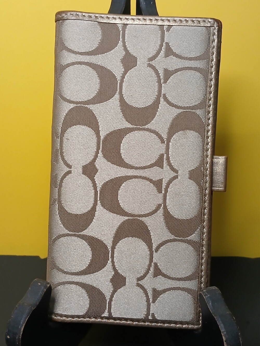 Coach Metallic Tan Signature Continental Wallet with Brown 'C' Pattern